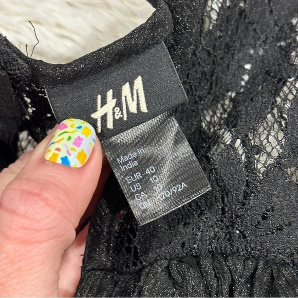 H&M Metallic Black Cocktail Dress w/lace wrap top woman’s size 10 - Picture 6 of 10